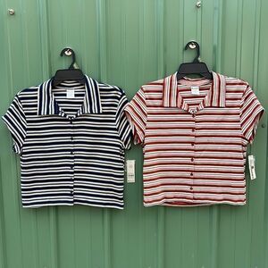 Button Front Cropped Striped Polo Shirt 2-Pack Size XL